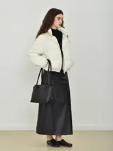 グレー系短丈スタンドカラー ダウンコート【大きなジッパーデザイン・白鹅绒使用】