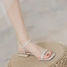夏用 粗めヒール サンダル【一文字ストラップ・ローマスタイル・足元のおしゃれに】