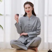 男女兼用 中華風春秋用コットン唐装【盤扣デザイン・復古スタイル・茶服】（セットアップ対応）