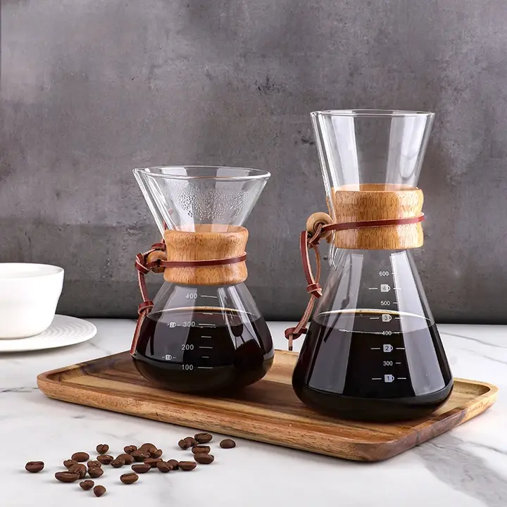 V60用ハンドドリップコーヒーポット【厚手高硼珪酸ガラス・家庭用・透明ドリッパー】