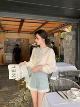 フランス風 刺繍入りバルーンスリーブシャツ【春用・レディース】