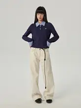 カラーコンビネーションの長袖Tシャツ【春季・リトロ・フィット感あり・ショート丈】（セットアップ対応）