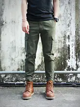 TickTock メンズ ストレッチ工装パンツ【スリムフィット・ウォッシュ加工・多ポケット・厚手・束脚デザイン】