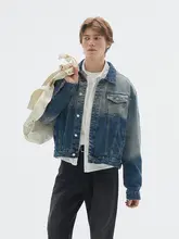 NTED メンズヴィンテージ風 グラデーションウォッシュショートデニムジャケット【秋用・ゆったり・長袖】