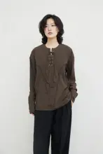 SUNYVONNE 長袖カジュアルTシャツ【カジュアル・レイヤード・シンプルデザイン・ドローストリング】