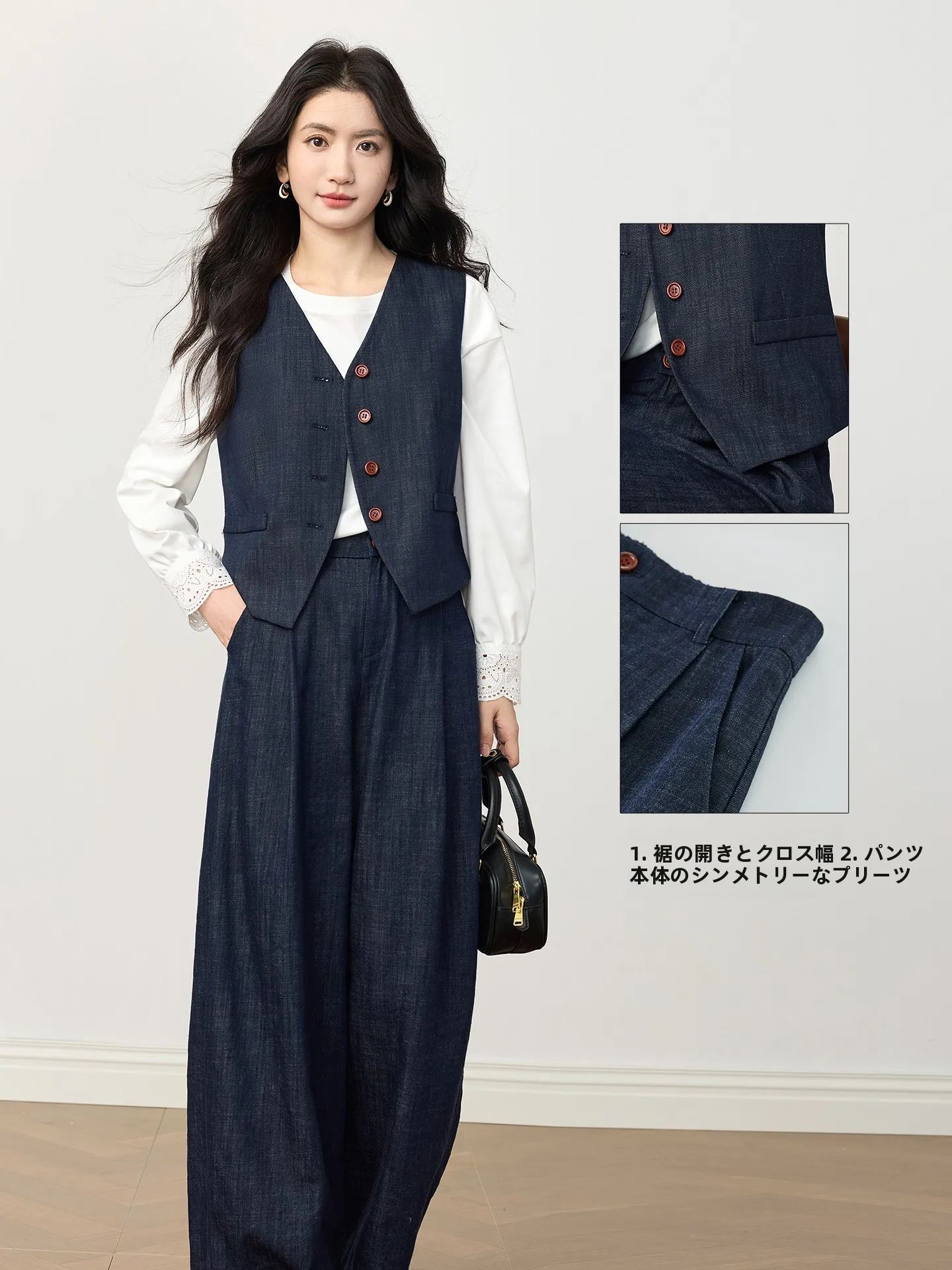 春季用ビンテージ風デニムブレザー＆ワイドパンツ：love おしゃれ に必要なリラックスしたスタイルの実現