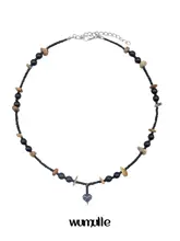 米珠地図石ネックレス【ハートモチーフ・ブラックアイアンストーン・ダークスタイル】