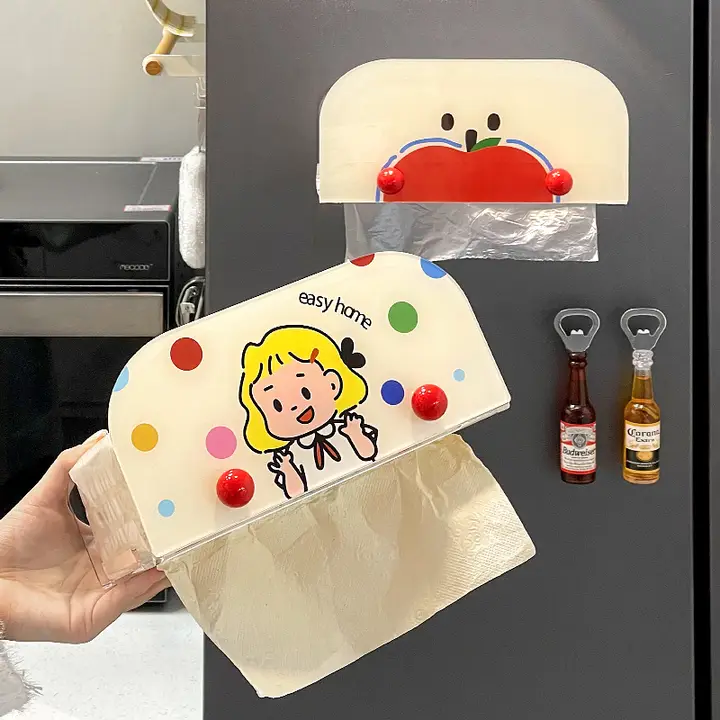 壁掛け式の磁吸ティッシュ収納ボックス【キッチン用・穴あけ不要・カラフルデザイン】
