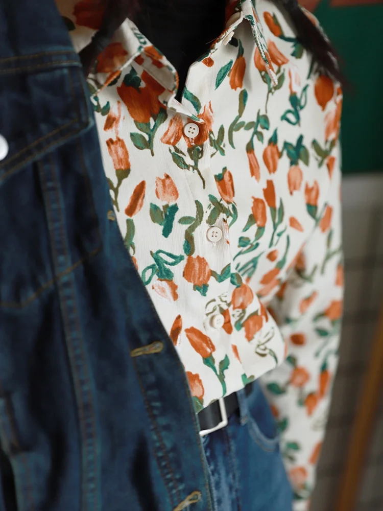 5月末にどんな服装が旬か？ロングスリーブコーデュロイプリントシャツが解決する季節の悩み