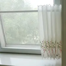 穴あけ不要のリボン刺繍ミニウィンドウカーテン【半透明・おしゃれな装飾用】