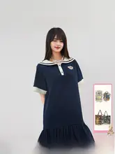 Tシャツワンピース レディース くま柄 学園風 プレピースタイル 夏 「LALABOBO」
