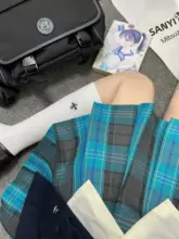 夏の和風デザインチェック柄スカート【オリジナルJK制服・プリーツ・学院風】（セットアップ対応）