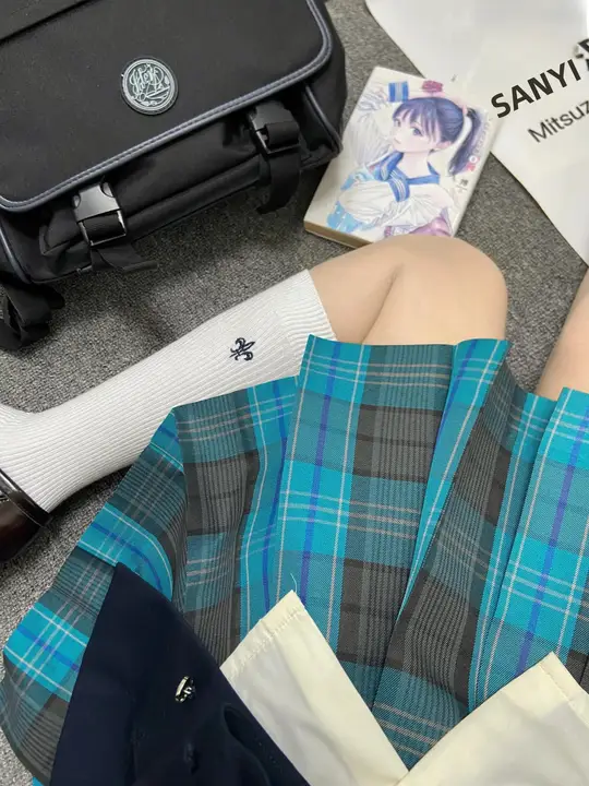 夏の和風デザインチェック柄スカート【オリジナルJK制服・プリーツ・学院風】（セットアップ対応）