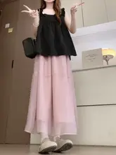 夏用ピンクAラインスカート【ウエストゴム・軽やかなオーガンジー・広がるデザイン】（セットアップ対応）