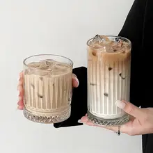 クラシック冷抽モカラテカップ【ストライプガラス・牛乳用・朝食用】