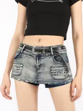 ヴィンテージ風のダメージ加工デニムミニスカート【夏用・インナーパンツ付き・セクシーシルエット】
