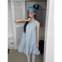 フリル付きフラワーキャミワンピース【夏用・スウィート・無袖・小柄対応】