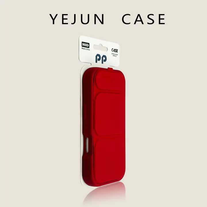 大きな赤色の翻蓋型折りたたみスタンド付きiPhone用ケース【皮革製・衝撃吸収】