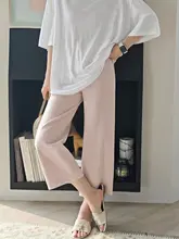白色の八面弾性デニムパンツ【女性用・ハイウエスト・スリムストレート・夏用】