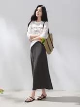 した雰囲気のウエストゴムロングスカート【ストレートデザイン・ゆったりフィット】（セットアップ対応）