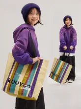 トートバッグ キッズ ガールズ 編み込み カラフル ストライプ シンプル オープントップ 「KUUYOO」