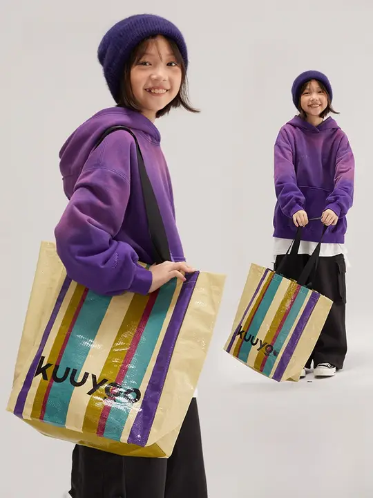 トートバッグ キッズ ガールズ 編み込み カラフル ストライプ シンプル オープントップ 「KUUYOO」
