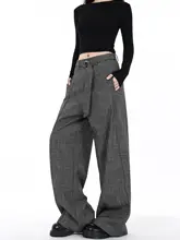 ワイドパンツ ユニセックス グレー ドレープ ストレート ルーズ アメカジ ヴィンテージ ストリート 上品 「FILFR」