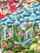 多巴胺キャラクタープリントの加密コットンリネン生地【DIY・手作り用・装飾用】