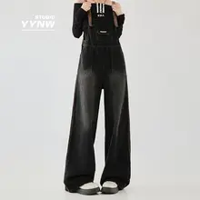 ブラックデニムサロペットパンツ【春用・フィット・ストレートレッグ】