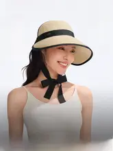 夏用帽子 防UV機能付きの大きなつばの釣り帽子【巻き取り可能・収納便利・リボン付き】