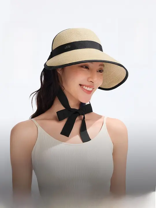 夏用帽子 防UV機能付きの大きなつばの釣り帽子【巻き取り可能・収納便利・リボン付き】