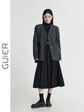 GUIER バックプリーツロングスカート【高腰・Aライン・ブラック・春用】