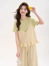 春用 シフォンフリル付き ニットキャミソールトップス【女性用・重ね着スタイル】