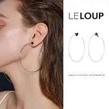 ビンテージ風ハート＆スターの大ぶり不対称イヤリング【ストーン装飾・極細フープ】