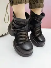 通気性のある本革ハイヒールマーチンブーツ【メッシュデザイン・厚底・夏用】
