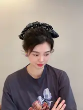 おしゃれなブラックプリントヘアターバン【極上の柔らかさ・髪をまとめるのに最適】