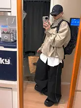 黒のレトロスポーツパンツ【対照色のストライプ・シワ防止・ストレッチ性】