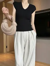 AYINGJIA レディース VネックタイトフィットTシャツ【春用・短袖・ニット・スリムデザイン】