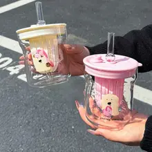 高硼硅ガラス製ストロー付きカートンデザインの水筒【密閉蓋・ティーと水分離】