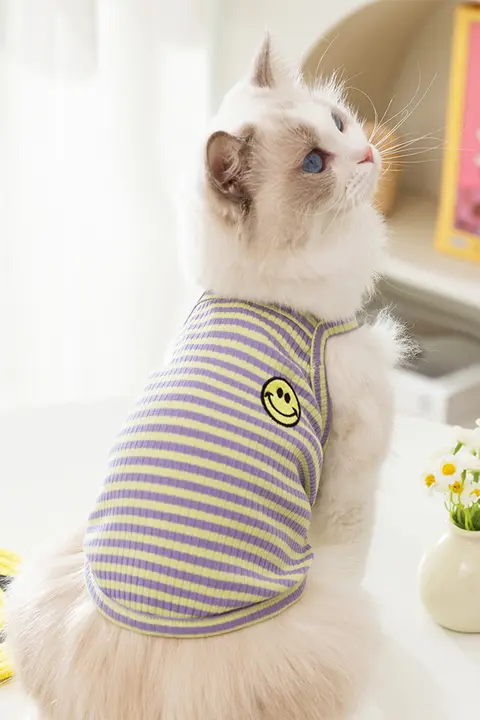 猫の服 幼猫 春夏向け クラシックスタイル 毛が抜けにくい カラフルストライプ サスペンダー