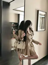 カジュアルなカキ色ドレスコート【ウエストベルト付き・秋用】（セットアップ対応）