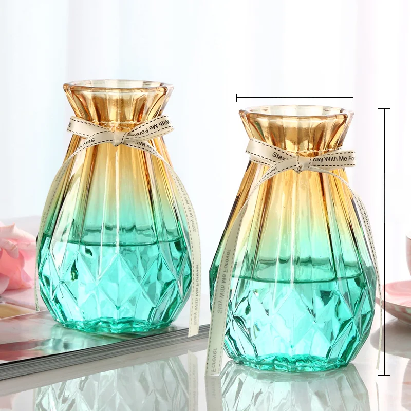 2点セット 2色ガラス花瓶【透明・水栽培用・シンプルデザイン・リビング�用】