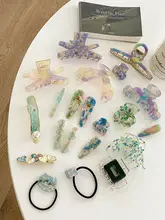 夏向けエレガントグリーンシャーククリップ【高級ヘアアクセサリー・ヘアアップ用】