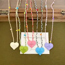 カラフルな星球デザインのハート織りネックレス【夏用・ロングタイプ・スウェットに最適】