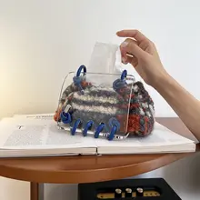 福笙デザインのブルーチェック アクリルティッシュボックス【冬季限定・ホテル・民宿・新居用ギフト】