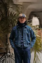 高い襟のケーブル編みニットセーター【無地・男女兼用・ブルー・カラフルポイント】