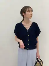 和紙風ニットベスト【さわやかなVネック・無地・金属ボタン付き・ノースリーブ】