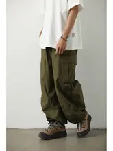 カーゴパンツ ユニセックス 機能性 カーキ ワイド アウトドア カジュアル ストリート 着回し 「LH store」
