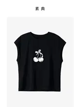 さくらんぼ柄の春夏用カジュアルショートスリーブTシャツ【小飛袖・両方インクプリント・セットアップ対応】