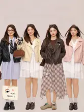 秋のカラフルレザーコート【ゆったりサイズ・衿付き・女性用】（セットアップ対応）